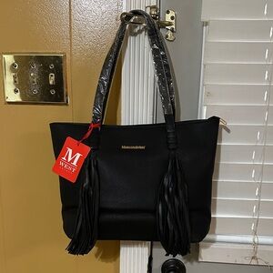 Montana West Black Leather Tassel Tote